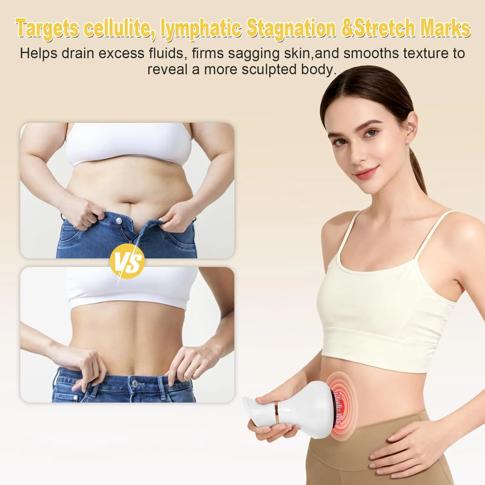Lymphatic Drainage Massager Anti Cellulite Body Sculpting Machine for Stretch Marks Hot Compress Heating Vibration Pulse LED Light Therapy Belly Fat Burner Weight Loss Skin Tightening Slimming Device Electric Massager Pain Relief Legs Arms Back