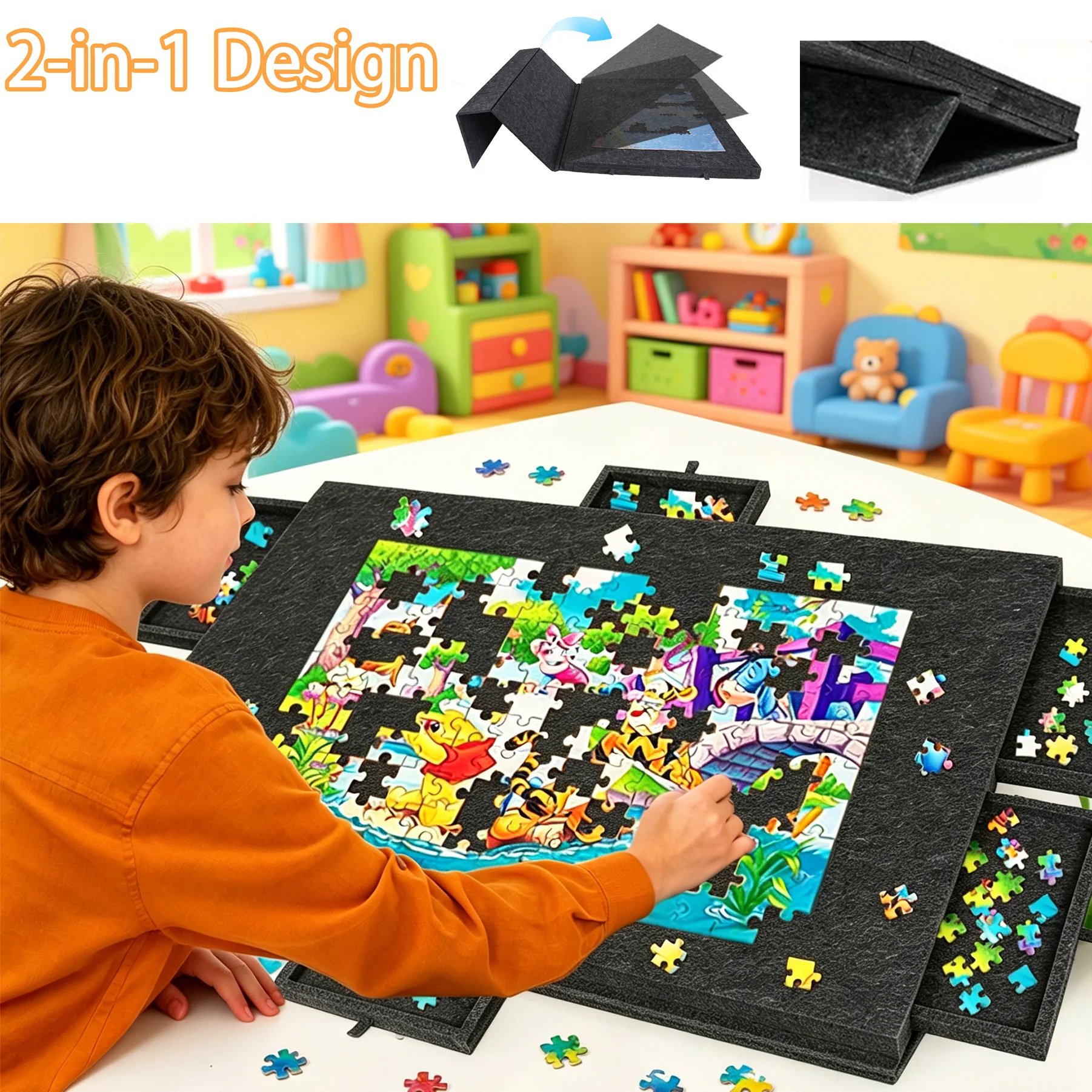 Tablero De Rompecabezas De Fieltro Para 1000 Piezas – 6 Cajones, Plegable Con Cubierta Protectora Y Soporte Ajustable, 3 Colores