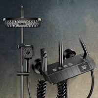 Black Smart Digital Display Shower Faucet Set Piano Style Rainlfall Bathroom System Grey Digital Mixer Tap Bidet Shower