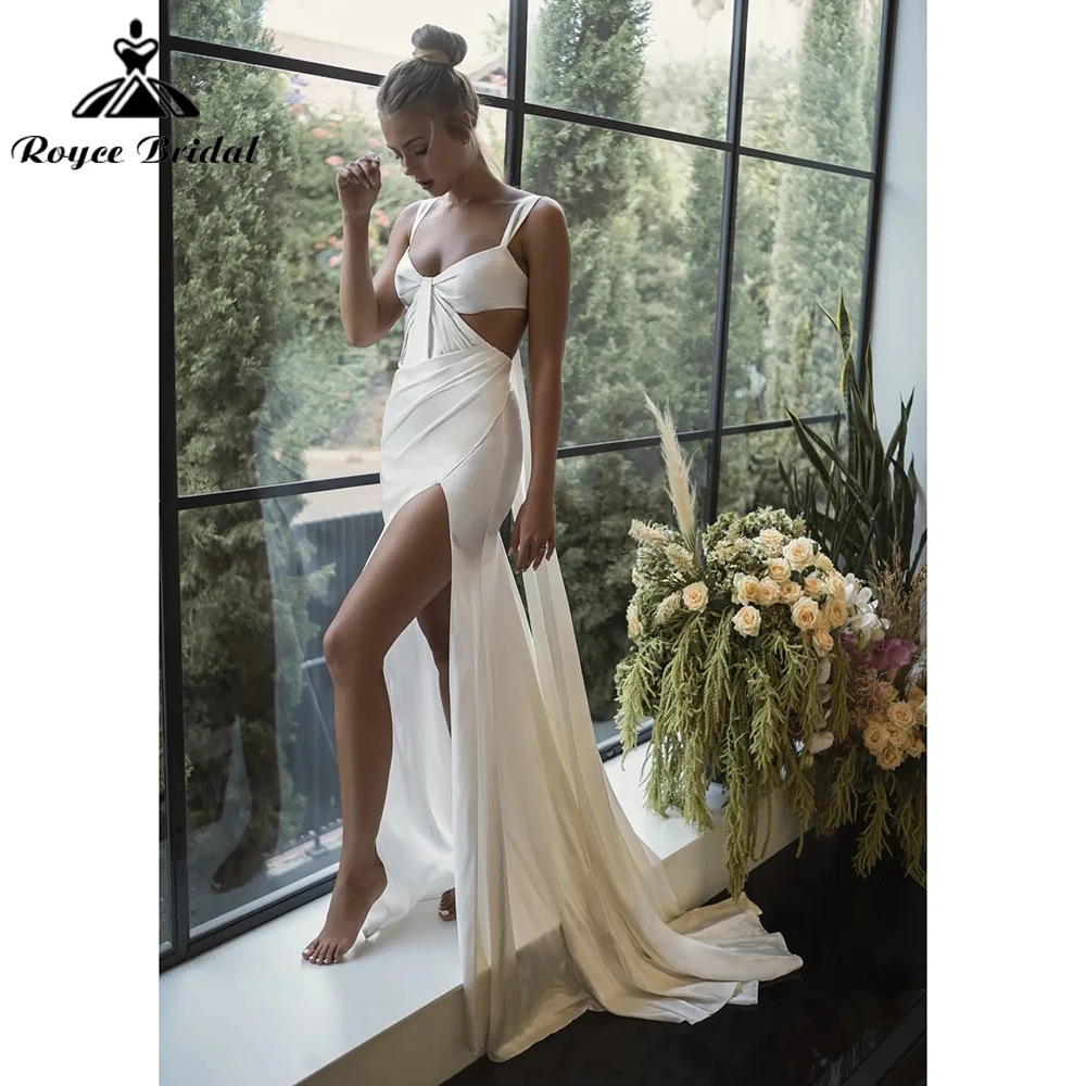 Abito da sposa a sirena arruffato con spacco laterale alto Sexy 2025 abito da sposa da spiaggia con lacci sul retro abito da sposa personalizzato Vestidos De Novia