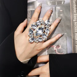 Luxury Rhinestone Oversized Big Large Ring Party Gifts Crystal Adjustable Geometric Open Rings Drag Queen Jewelry Rings Hot Sale