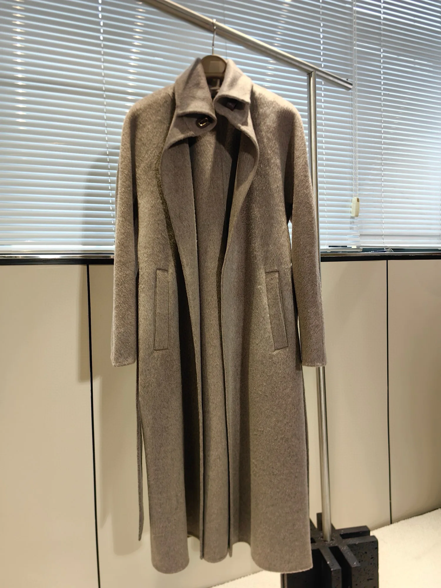 Elegant demi-season women's wool wrap-coat