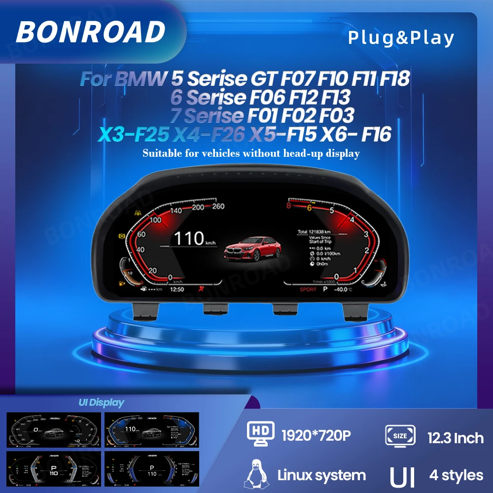 BONROAD LCD tableau de bord numérique CarPlay Android Auto panneau de tableau de bord pour BMW F10 F11 F18 F12 F13 F01 F02 F25 F26 F15 F16