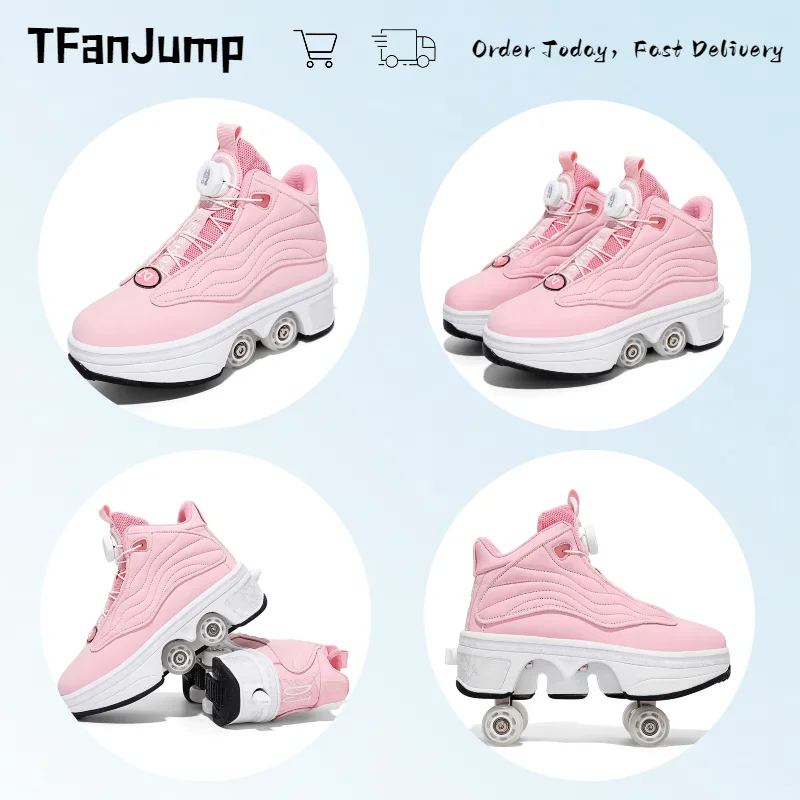 Deformation 4 Skate Wheels Teens Outdoor Street Parkour With Roller Skates Sneakers Beginner Women Men Roller Skating Shoes