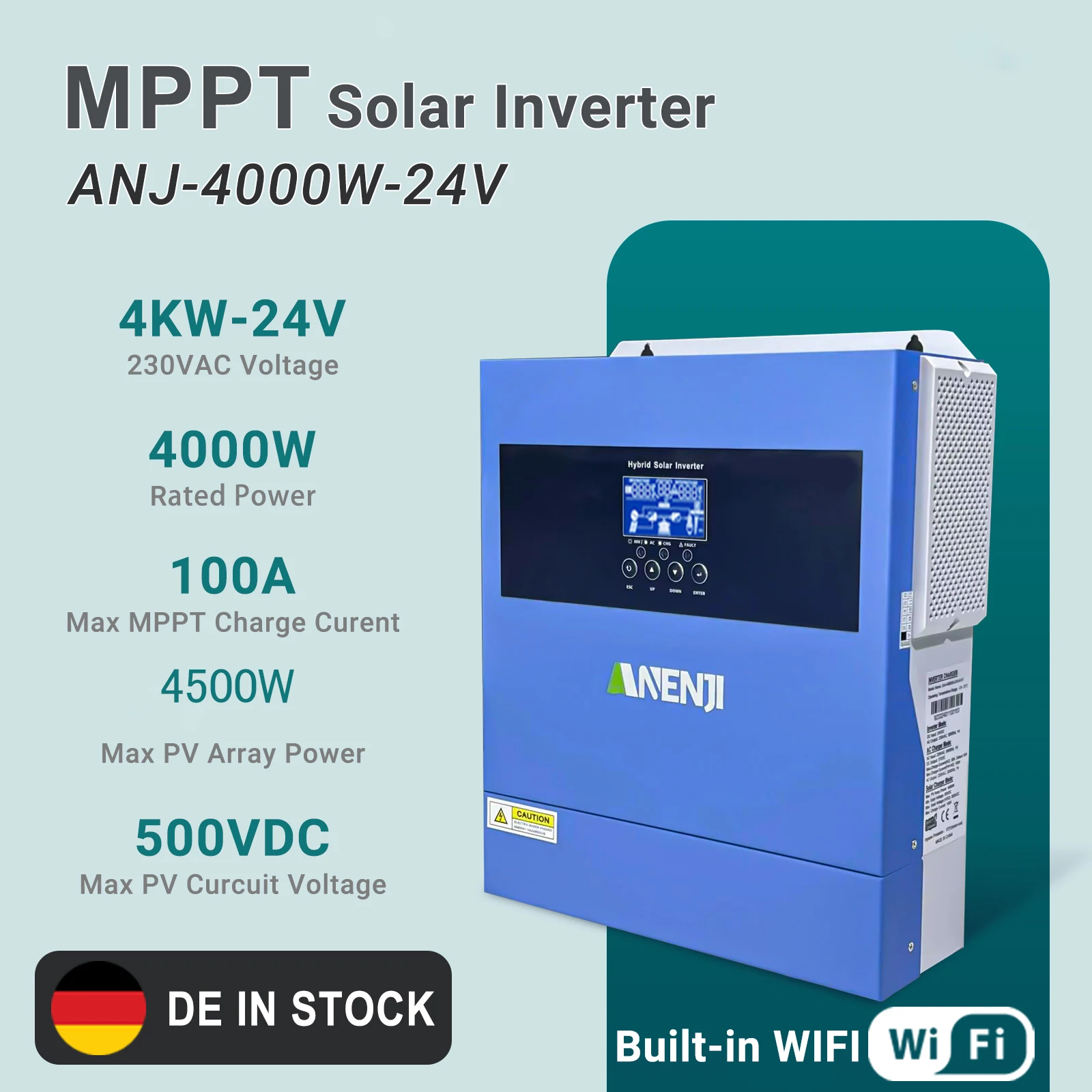 4.5KVA 4200W 24V Hybrid Solar Inverter 230V Pure Sine Wave MPPT On/Off Grid Inversor 100A Solar Charge Controller for PV Panels