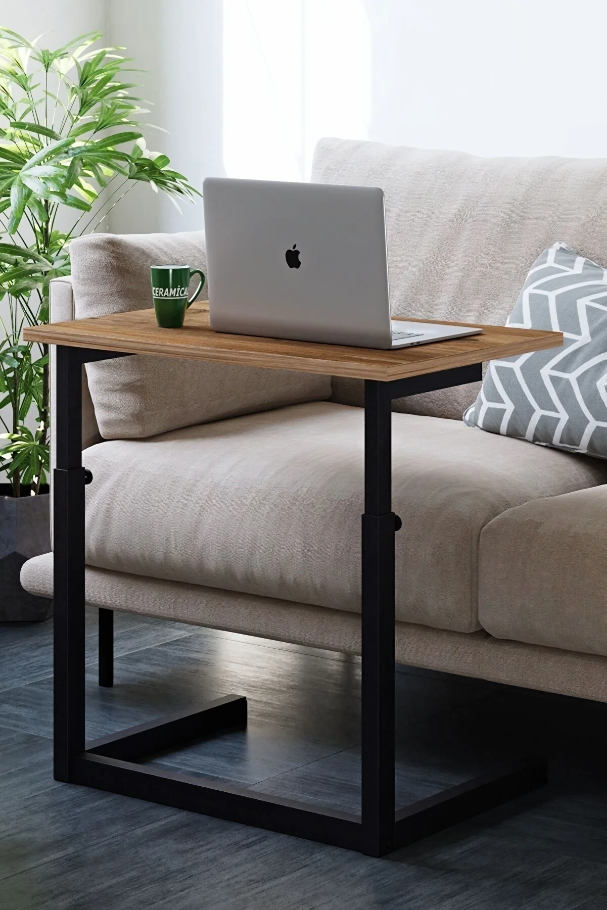 Height Adjustable Laptop Stand, Desk, Computer Desk (White-Atlantic Pine) metal Pedestal Wooden Tablalı Coffee Table