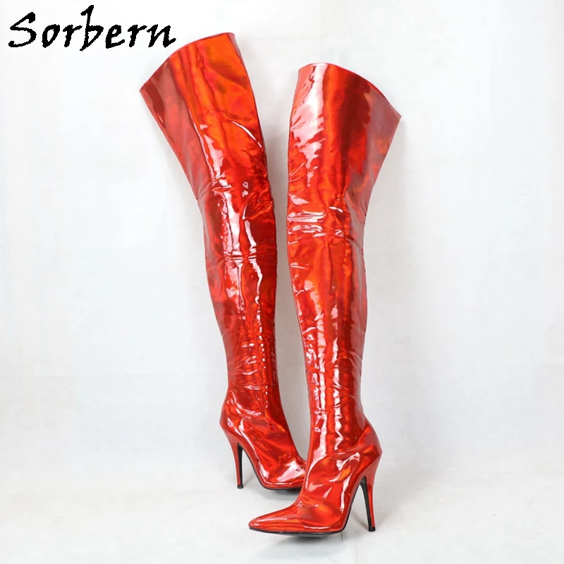 

Sorbern Fetish Holo Crotch Boots Women High Heel Stilettos Pointed Toe Hard Shaft Styles No Strechy Long Unisex Boots Custom