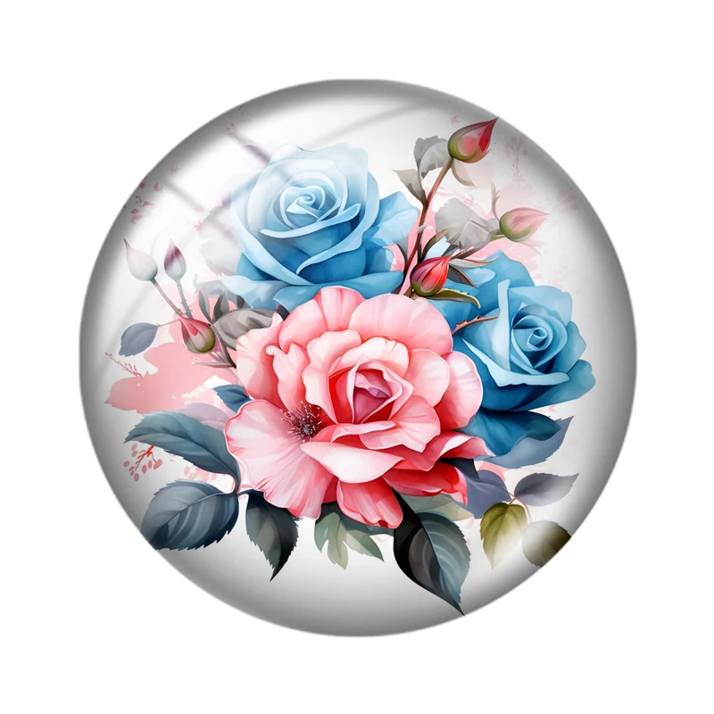 Watercolor Painting roses colorful 10pcs 12mm/16mm/18mm/25mm Round Photo Glass Cabochon Demo Flat Back Making findings