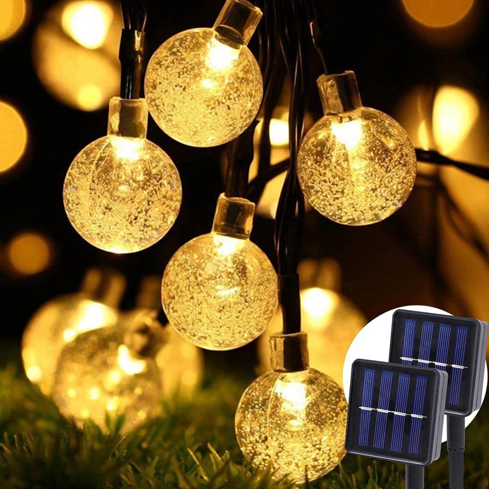 

Solar String Lights Outdoor 60 Led Crystal Globe Lights with 8 Modes Waterproof Solar Powered Patio Light for Garden Party Decor