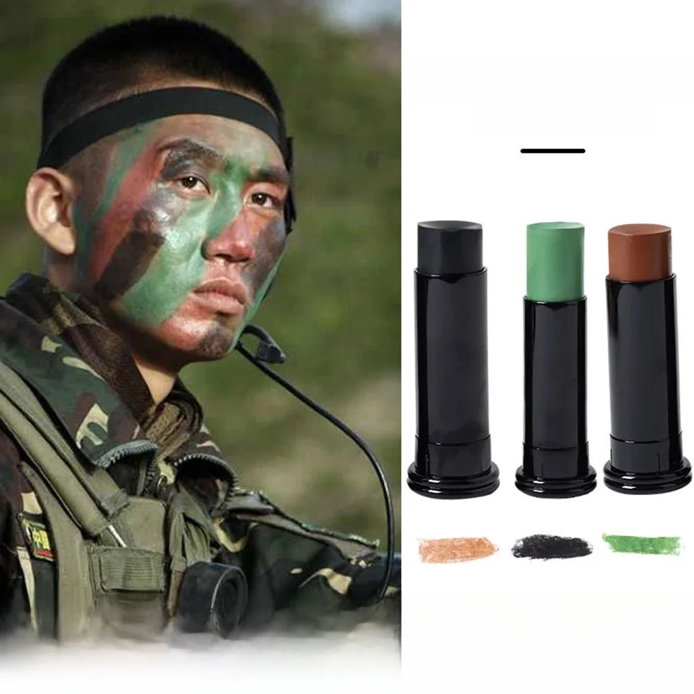 Bâton de peinture camouflage imperméable pour le visage, 3 couleurs, terre de calcul militaire, crème pour le corps, champ extérieur, huile trempée