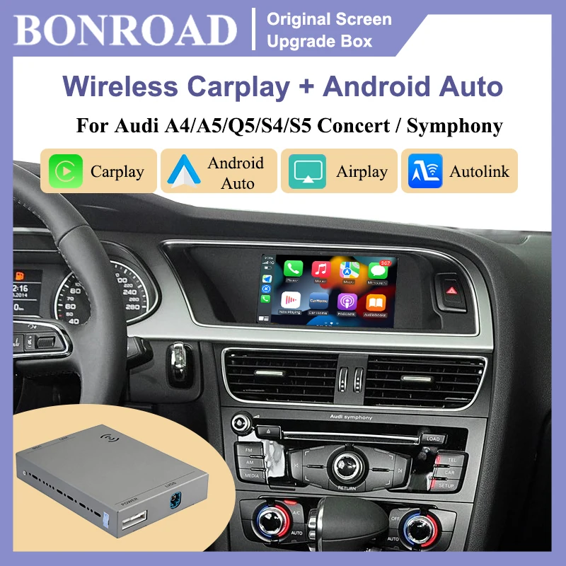 Bonroad Wireless Carplay Android Auto Module Box Retrofit Kits For Audi Concert/Symphony A4 A5 S5 Q5 MMI 2G Mirror Link Airplay Interface