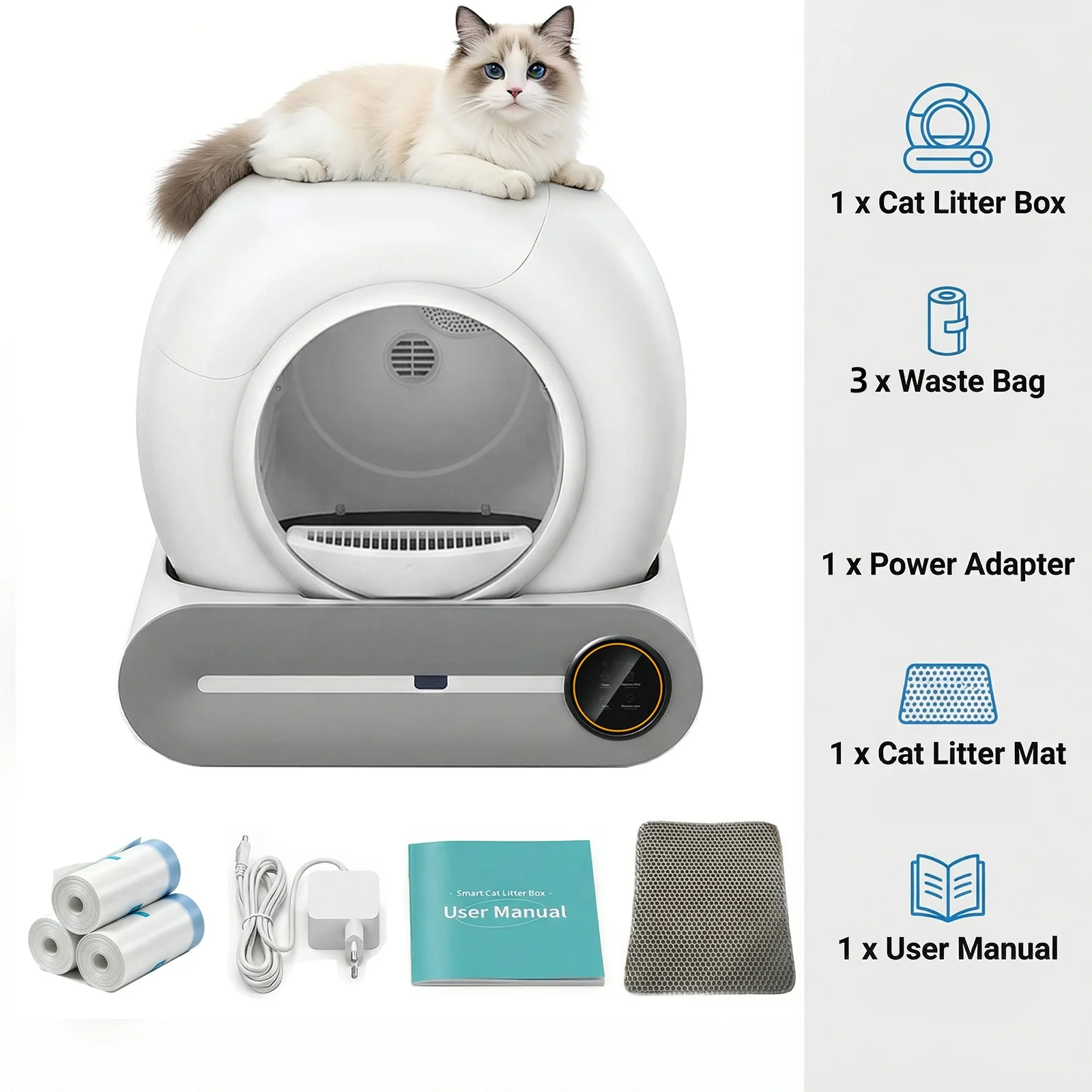 Intelligente Selbstreinigende Katzentoilette 65L Große Kapazität Automatische Katzentoilette WiFi Tuya APP-Steuerung Halbgeschlossene Sicherheits-Geruchskontrolle Katzentoilette mit Streumatte & 3 Rollen Müllbeuteln (Dieser Link bietet zwei Optionen) – Detail 10