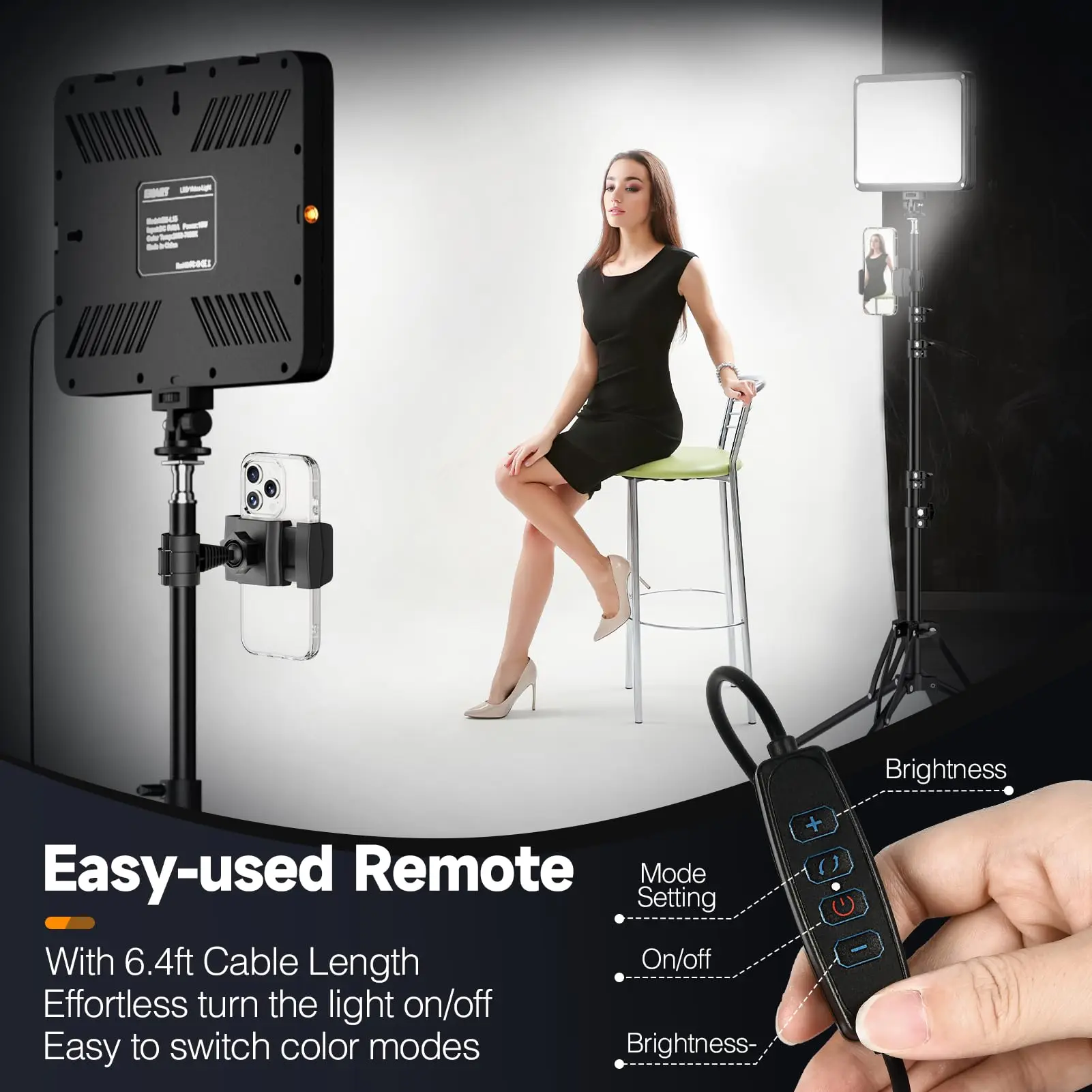 

LED Video Light Kit EMART Studio Light with Phone Holder Light Barndoor Upgrade 2800-7000K Dimmable Photography Lighting
