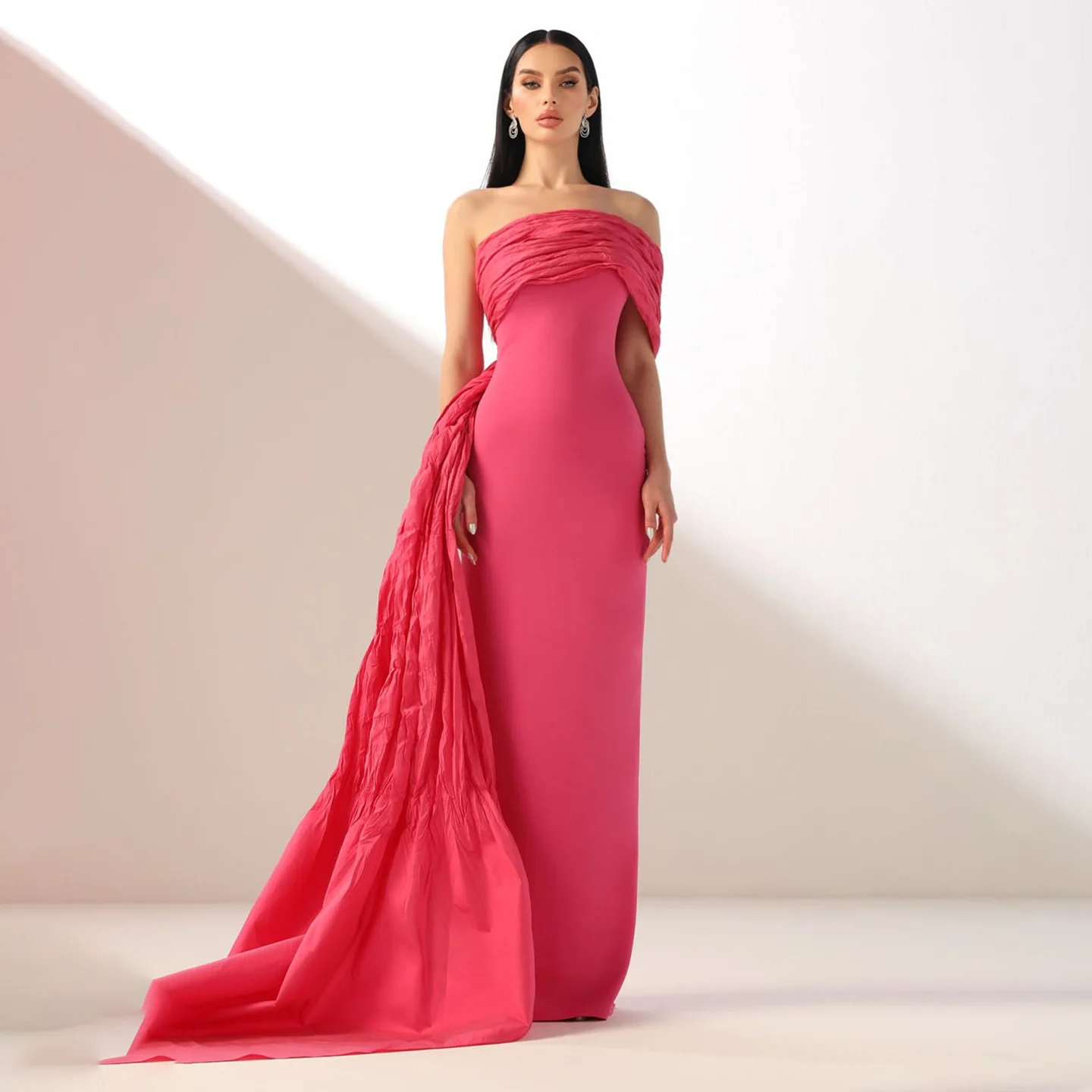 Sharon Said Dubai Pink Strapless Evening Dresses with Overskirt Fuchsia for Women Wedding Formal Gown SF448 Customized