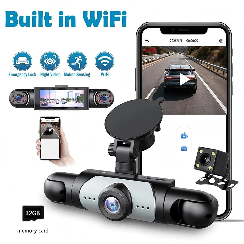 

Видеорегистратор для автомобилей, 4-канальный, Wi-Fi, камера для записи вождения, FHD 1080P, ночное видение, циклическая запись, комплект для подключения к проводной системе, автомобильные аксессуары