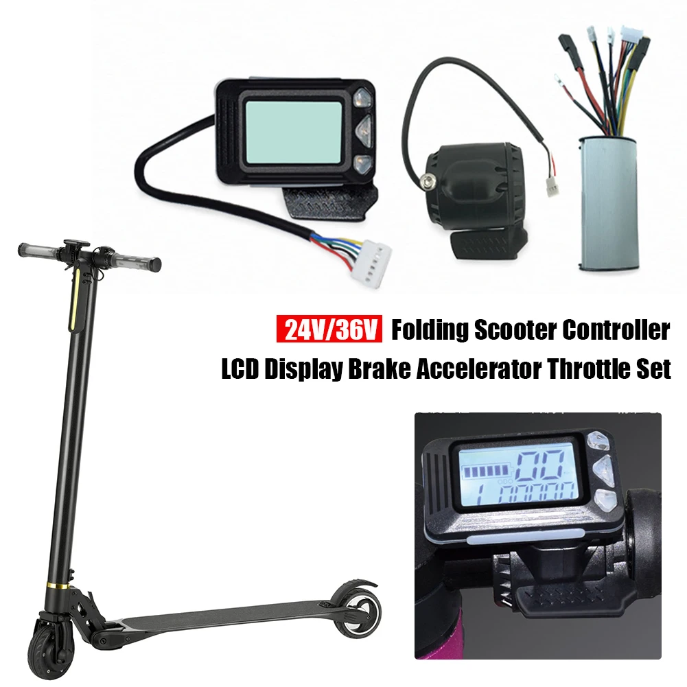 24V/36V Folding Scooter Controller Accessories Carbon Fiber Scooter Controller LCD Display Brake Accelerator Throttle Set