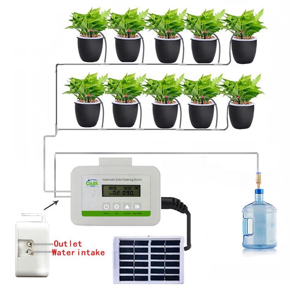 Qiumi Tuin Water Controller, Gazon, Tuin Bloemen, Balkon Sproeisysteem Controller Smart Irrigatie Voor Home Garden Solar Power