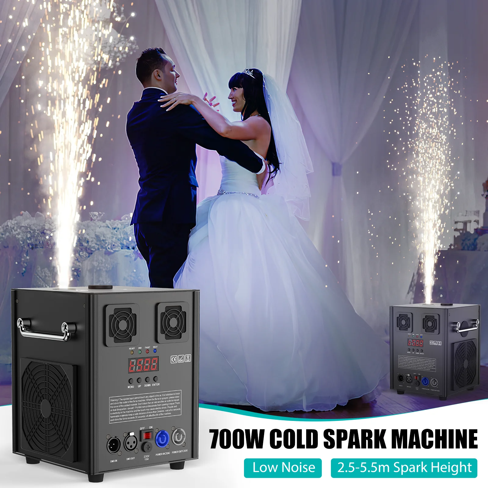 Fieryzeal 700W Cold Spark Fire-work Machine DMX Wireless Remote Control Electronic Flower Spraying Machine for DJ Party Wedding