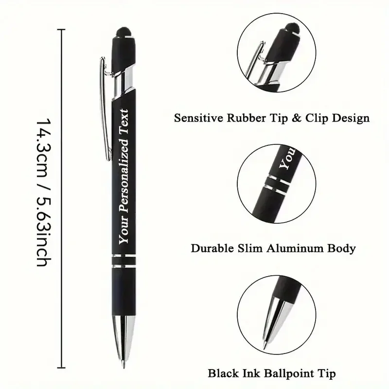 10 Stück personalisierte Stifte mit Namensgravur/Logo, Stylus-Spitze, schwarze Tinte, Optionen für Veranstaltungen und Werbeaktionen – Detail 2