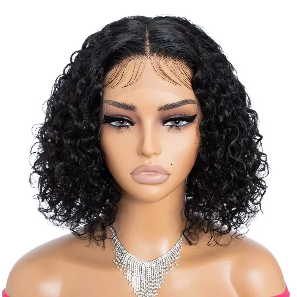 

Deep Wave Bob Wig 13x4 Lace Closure Wig 200% Density Unprocessed Virgin Hair Deep Wave Lace Wig Pre Plucked with Baby Hair #1B