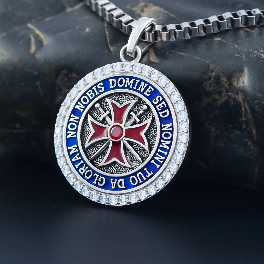 TILLFO Knights Templar Cross Crusader Non Nobis Domine, Non Nobis, Sed Nomini Tuo Da Gloriam Sterling Silver Pendant