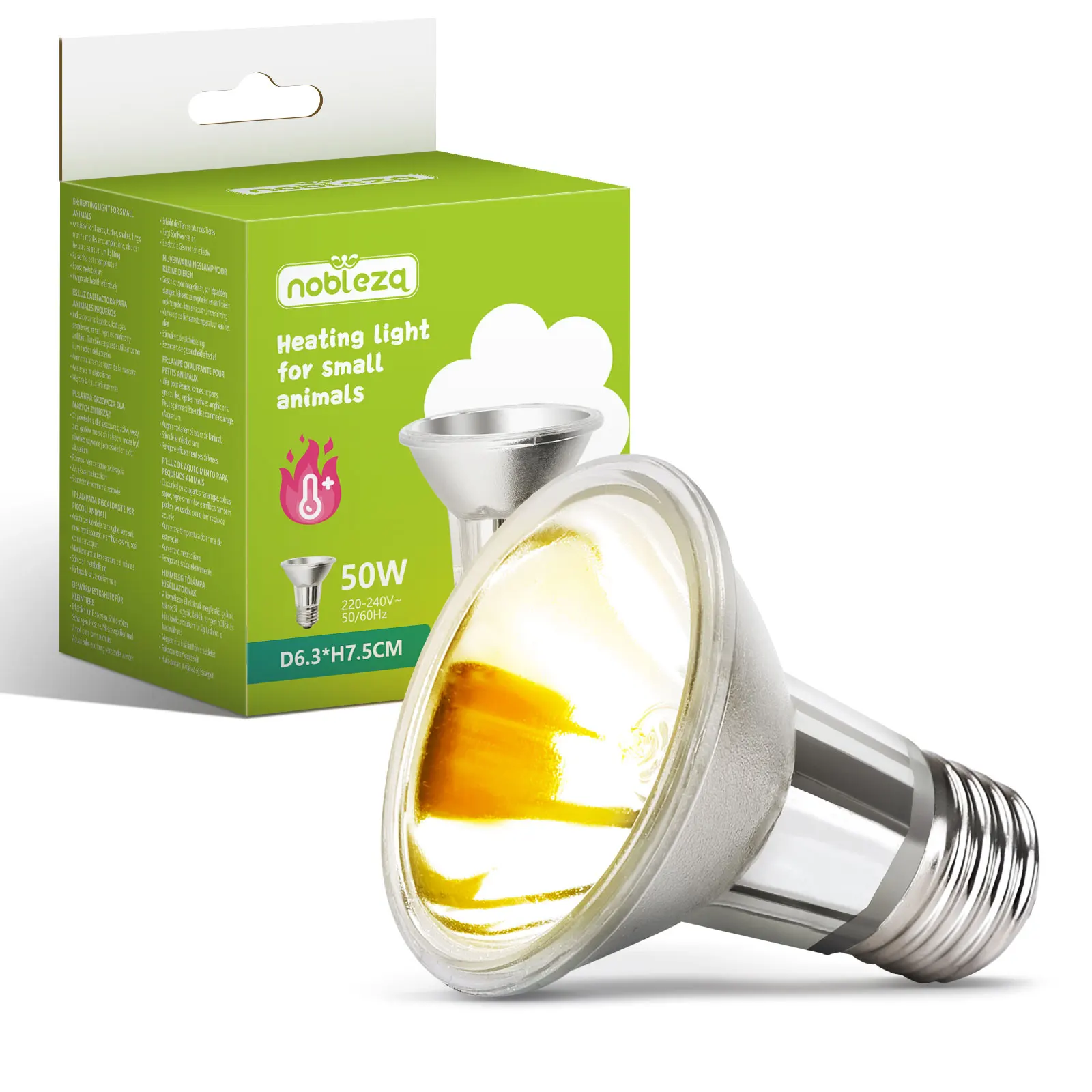 Nobleza – Bombilla de Calentamiento de Reptiles, 50W Lámpara Tortugas de Agua, E27 UVB UVA Bombillas de Calor para Lagarto(1 pieza)