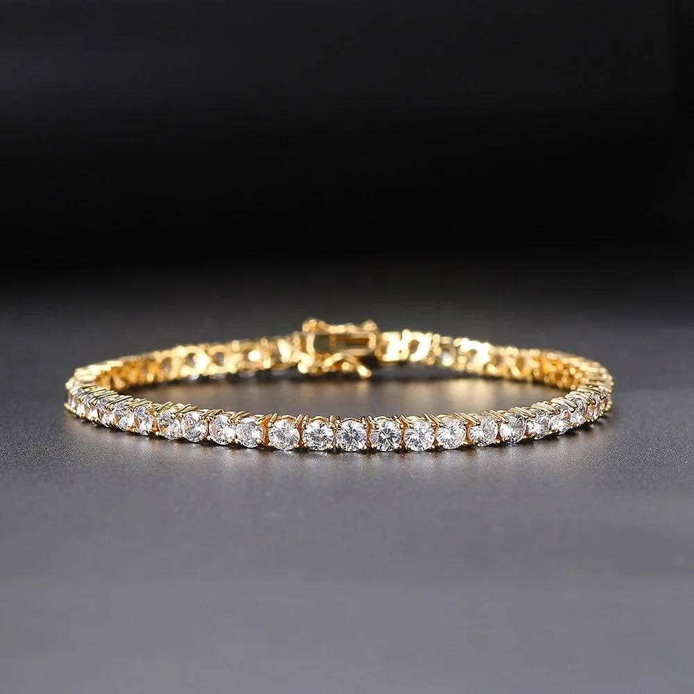 Bransoletka tenisowa dla kobiet Punk Hiphop Luxury Iced Out AAA+ Cubic Zirconia Ślubny łańcuszek w kolorze złotym Biżuteria na prezent OHH118 — zdjęcie 2