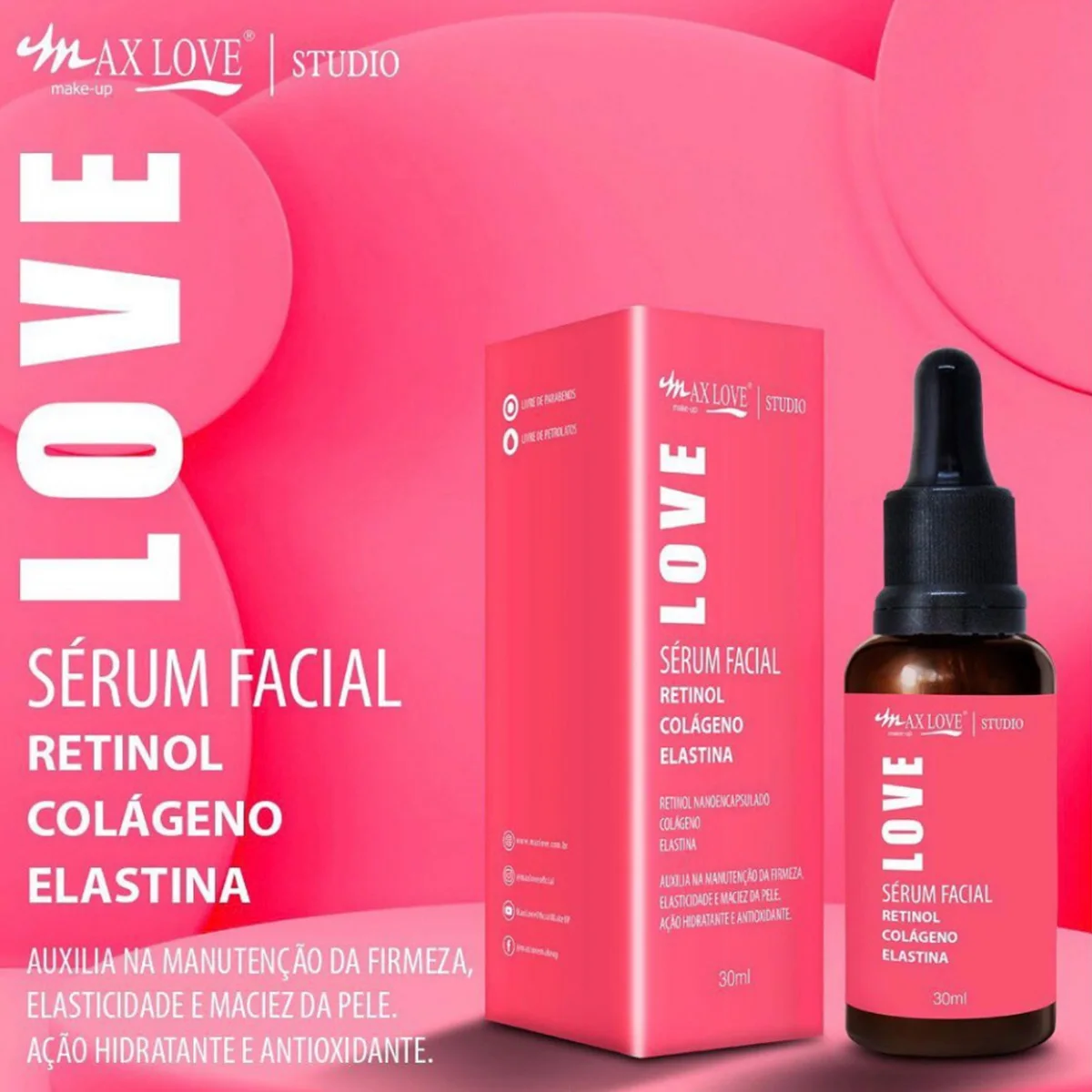 Sérum Facial com Retinol Colágeno e Elastina - Max Love