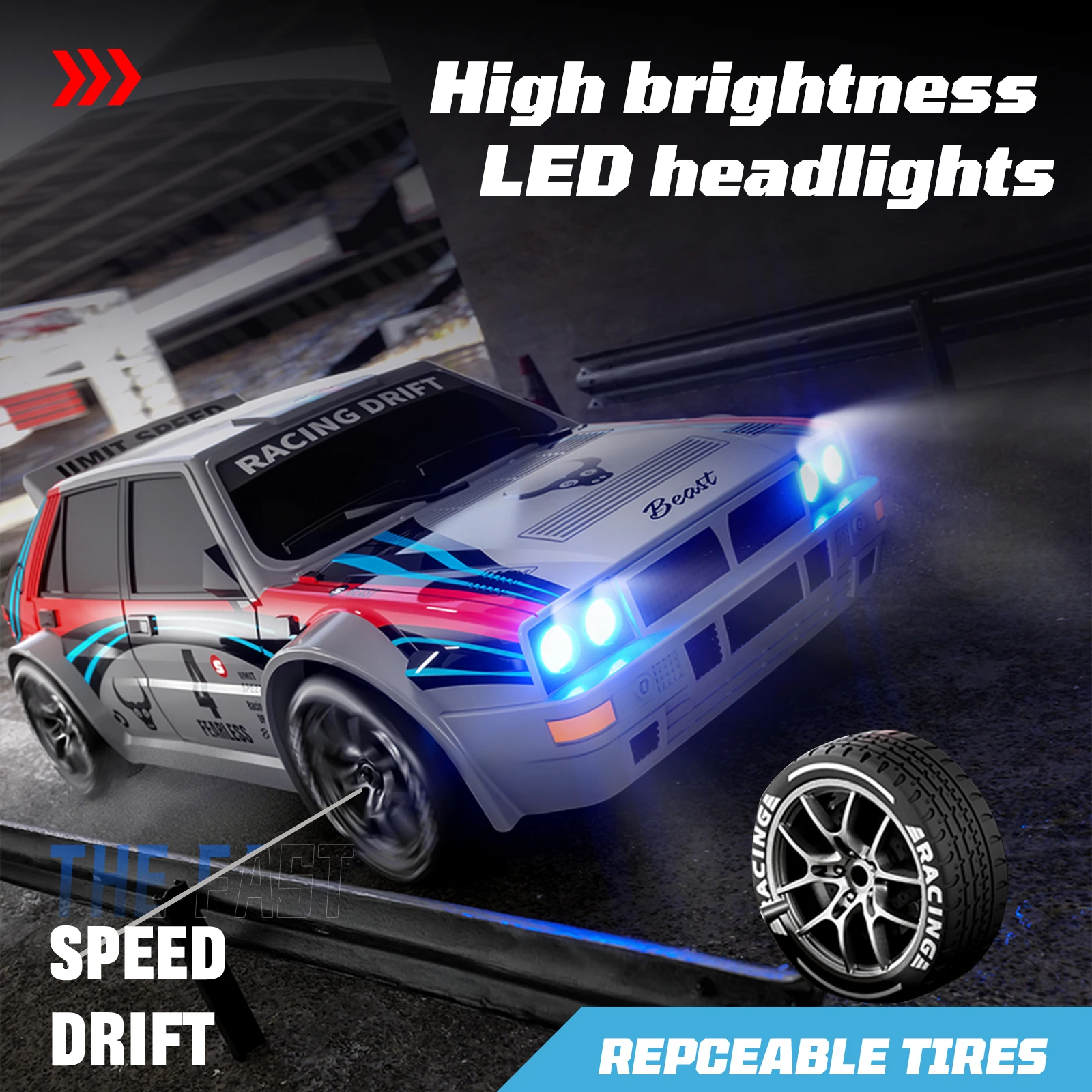 1:24 4WD RC-Auto Modellbau 20km/h Hochgeschwindigkeits-Drift Ferngesteuertes Auto mit Beeindruckenden Lichtern und Reifen DIY 2-Gang Allradantrieb