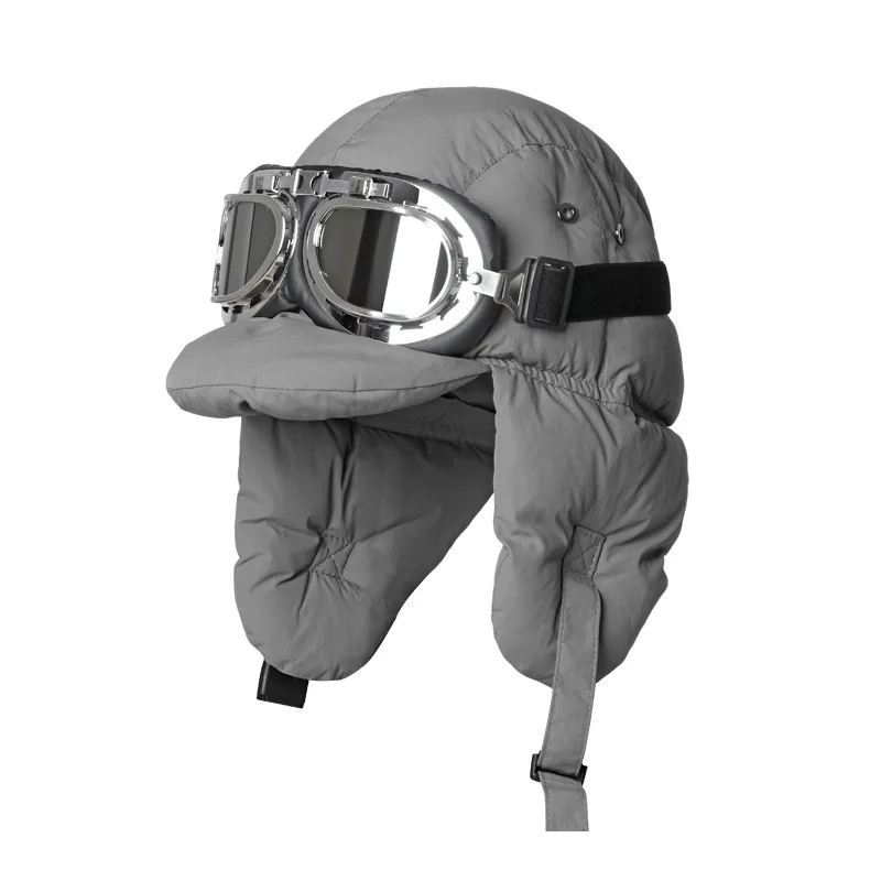 Winter aviator cap, catcher cap, new windproof lightweight down cotton thickened ear-protecting cycling and ski cap with goggles