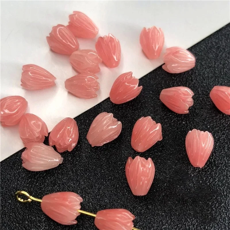 10 sztuk/partia 6x9MM żywica tulipan koraliki pączek kwiatu kształt luźne koraliki dystansowe do tworzenia biżuterii DIY bransoletka akcesoria naszyjnikowe — zdjęcie 2