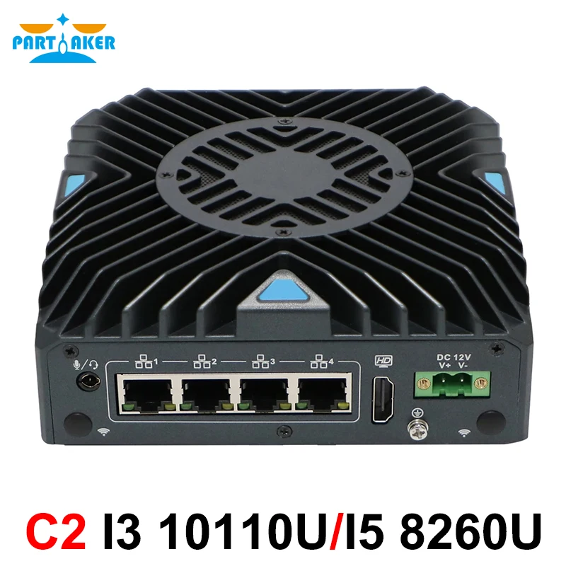 Partaker Fanless Mini PC 4 LAN Intel Core i3 10110u i5 8260u tpm 2,0 Firewall Router Pfsense Industrie PC Computer Server