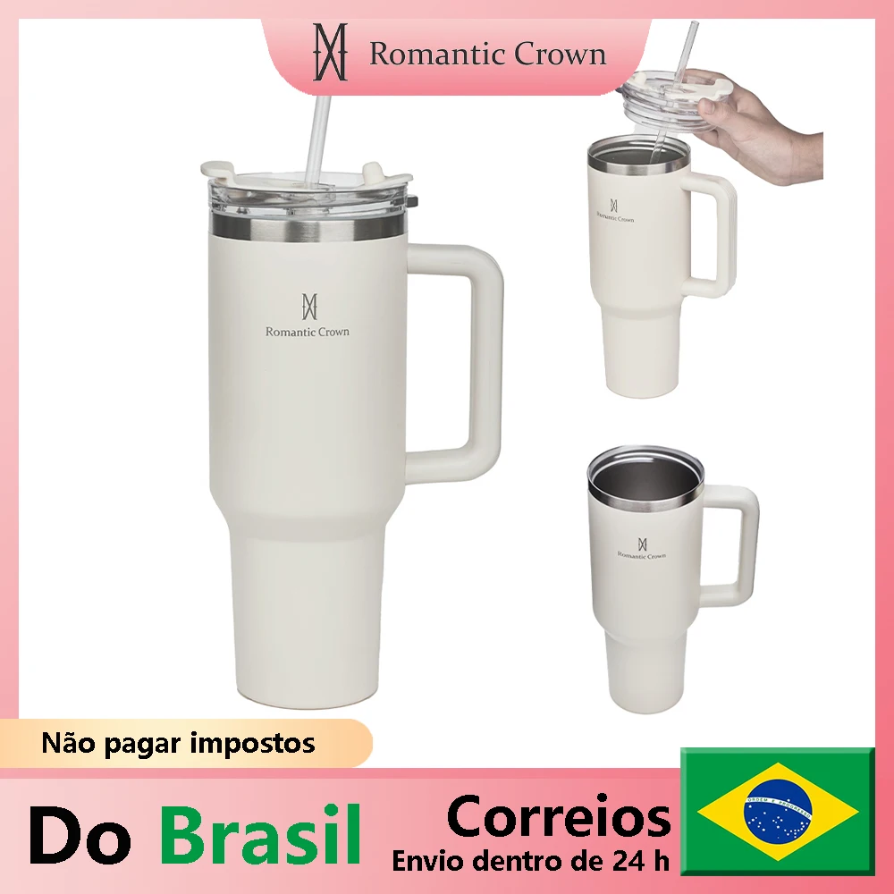 Romantic Crown Stainless Steel Insulated Cup 304 Thermos Vacuum Thermos Cup with Water Straw 40OZ Mug