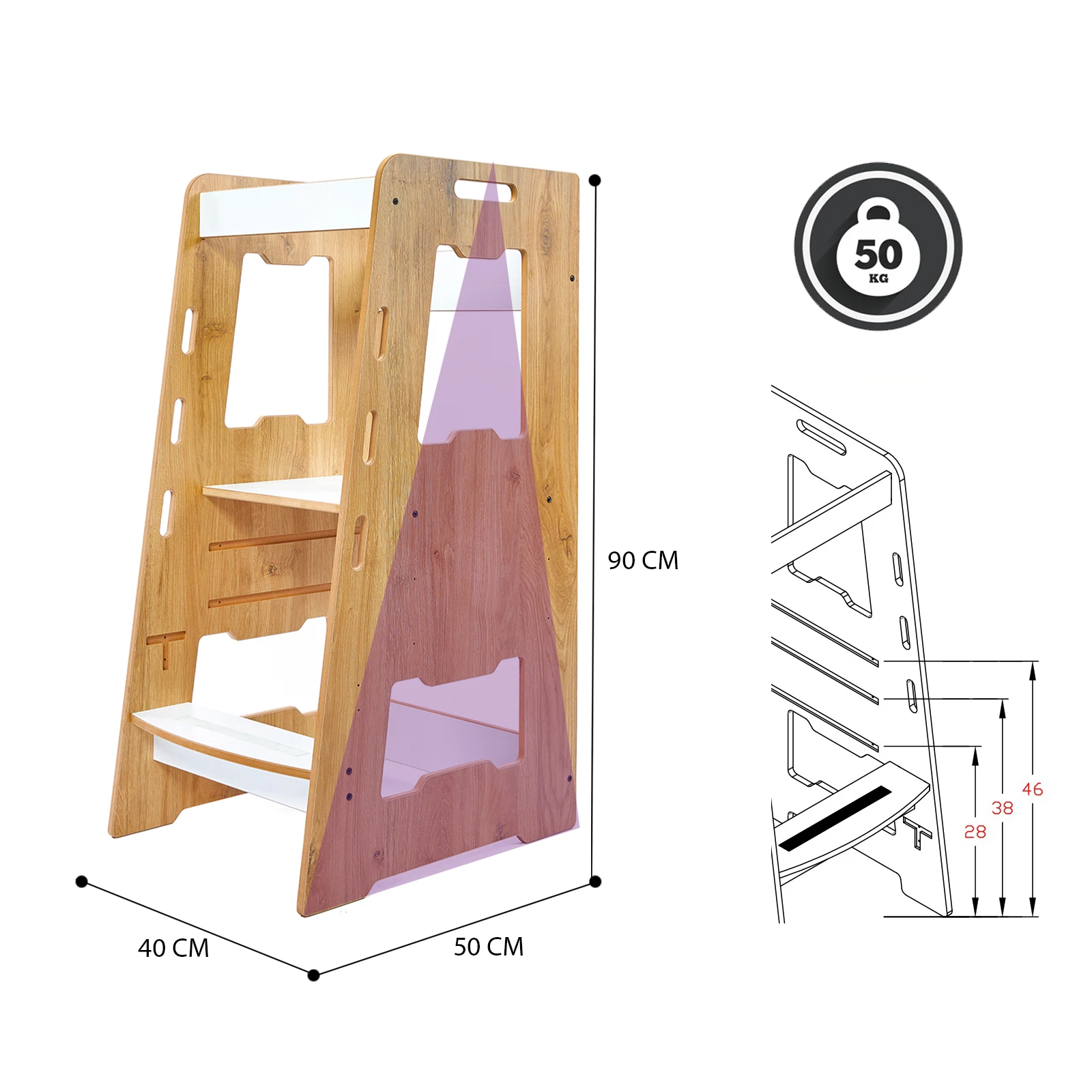 Kitchen Helper Tower, Montessori Learning Tower, Kitchen Safety Stool, Kids Adjustable Step Stool, Toddler Activity Tower