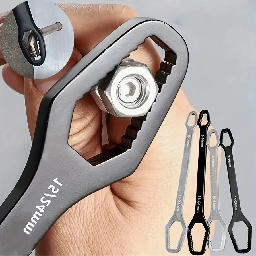Multi-Functional Black Wrench – 5mm Thick Adjustable Self-Tightening Double-Head Open Range 3-17mm for Auto & Home Use image 3