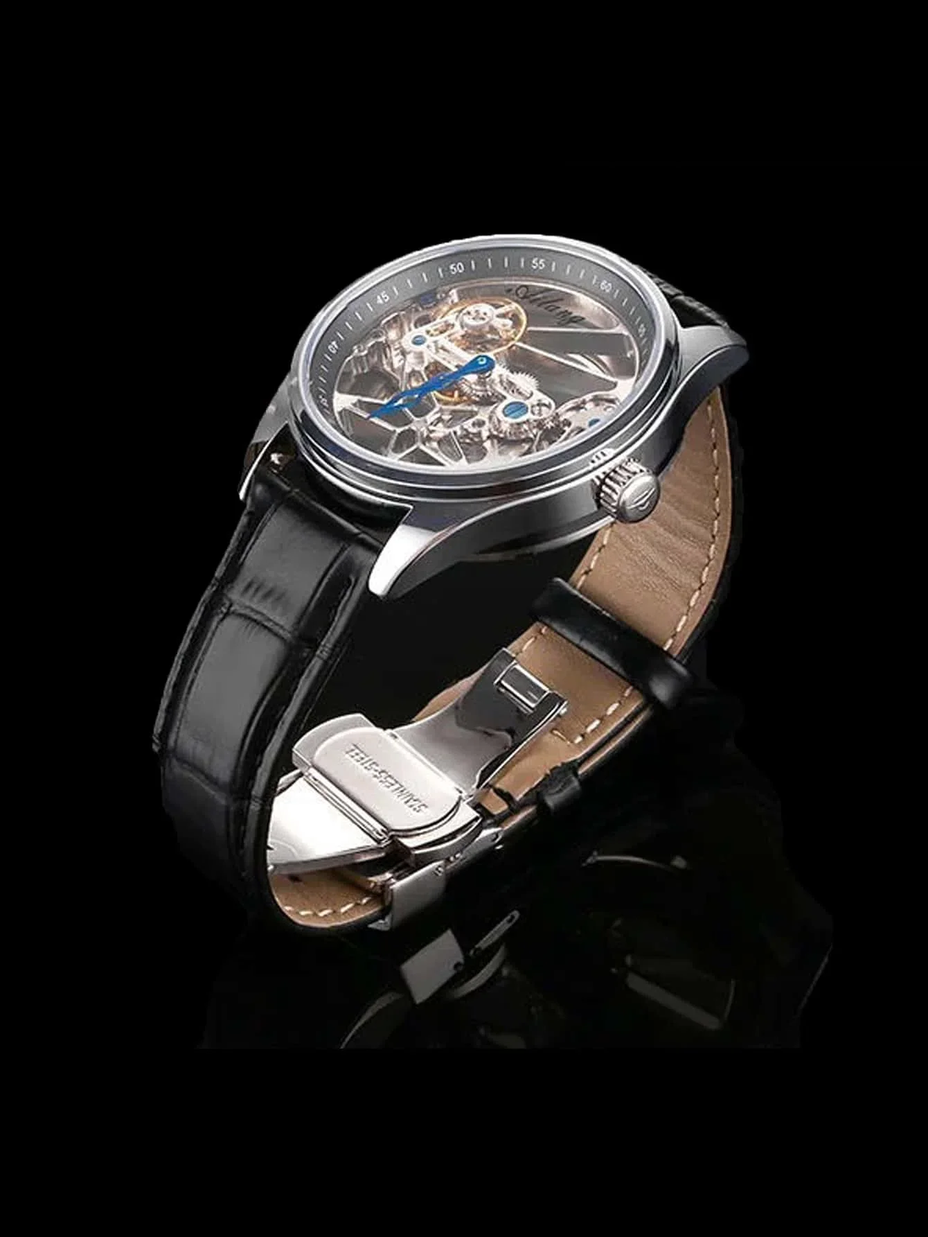 New Men watches Hollow Out Automatic Mechanical Wristwatch Leather Strap Luxury popular Watch For Man Classic Elegant Watch