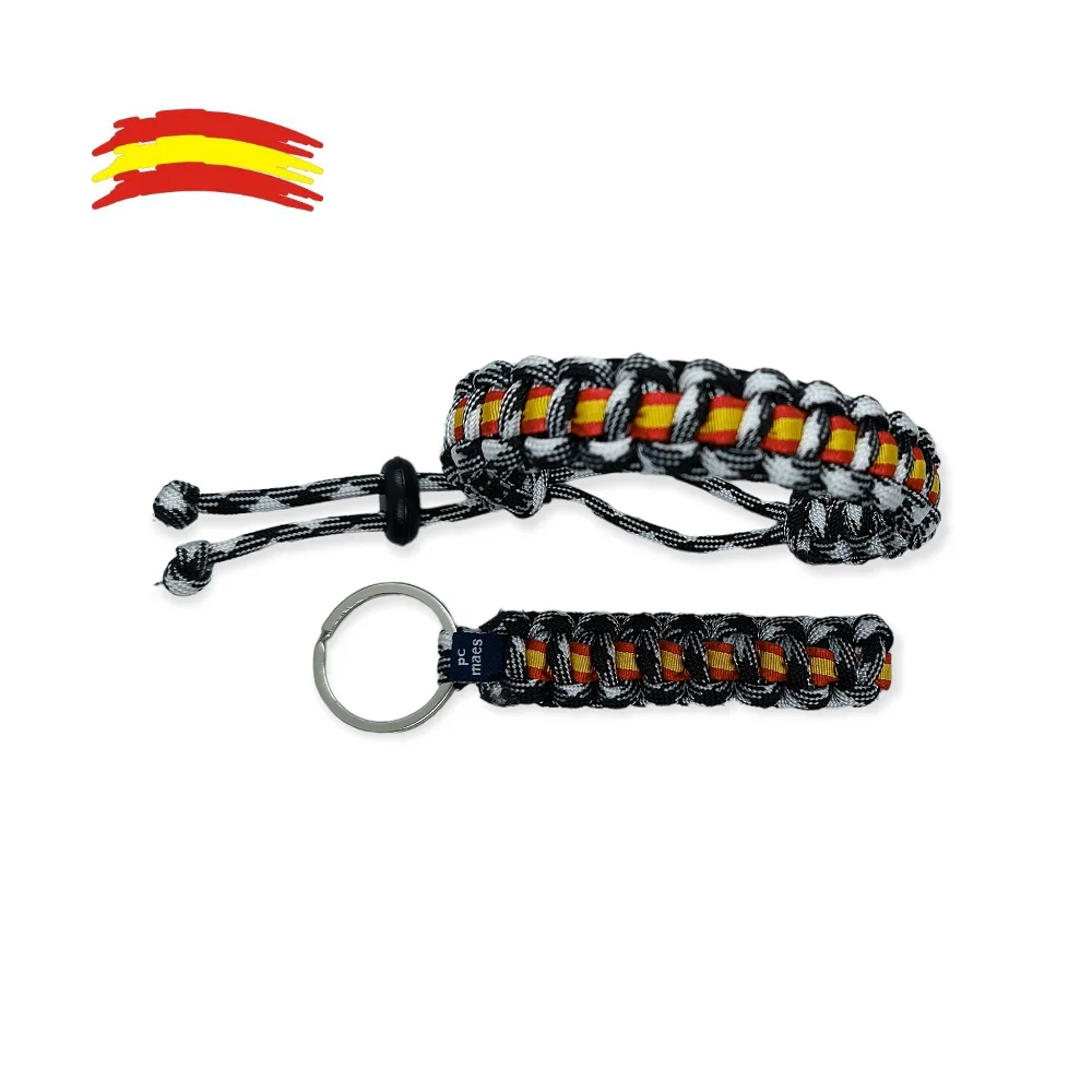 Adjustable Bracelet and Matching Keychain, Flag of Spain, Military Survival for Men, Fashion Complement Crafts.