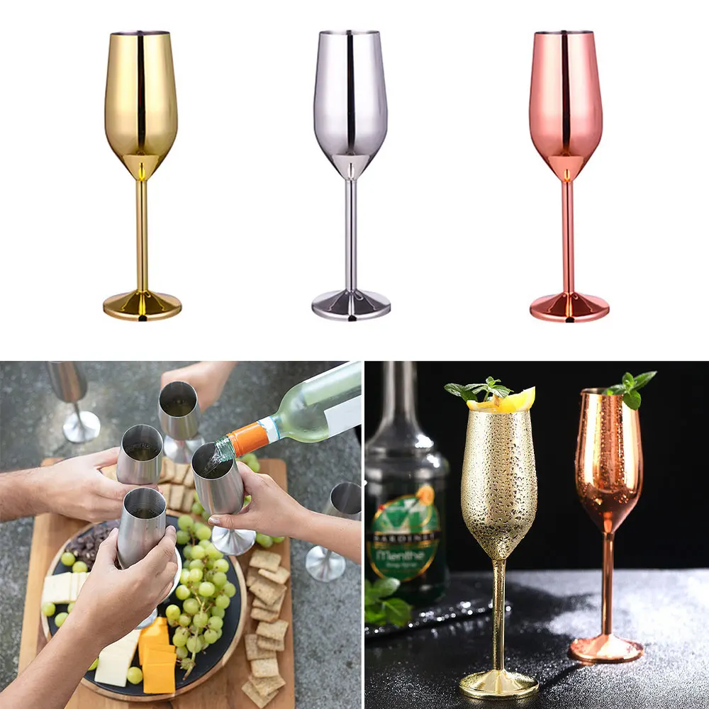 Stainless Steel Red Wine Cup Champagne Flutes Glass Metal Cocktail Goblet Beer Whisky Cup Party Drinkware Bar Accessories 220ML