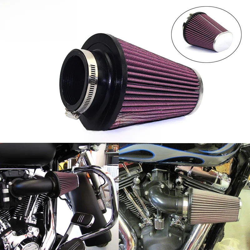 Motocyklowy czerwony filtr powietrza o wysokim przepływie Owalny stożkowy RC-3680 do Harley Softail Road King Custom Buell Uniwersalny filtr powietrza — zdjęcie 2