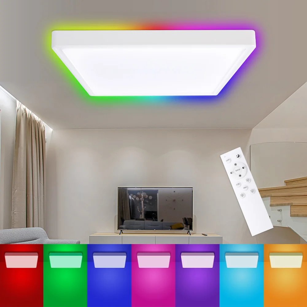 Benexmart-luz de doble capa de techo LED, lámpara de montaje de superficie ultrafina, regulable, tipo CCT, RGB, colorida, WiFi, Tuya, 34W