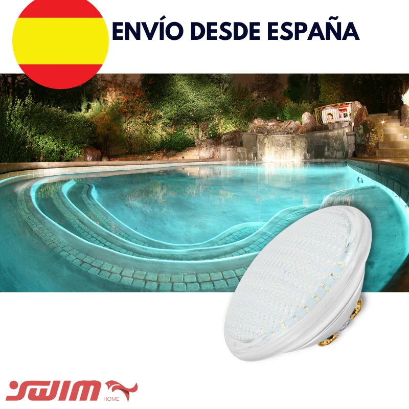 Pool lights 35W PAR56 LED lamp, RGB 4 wire support advanced remote control and voice home automation systems, IP68, thick crystal best price/shipping Spain 24/48 hours