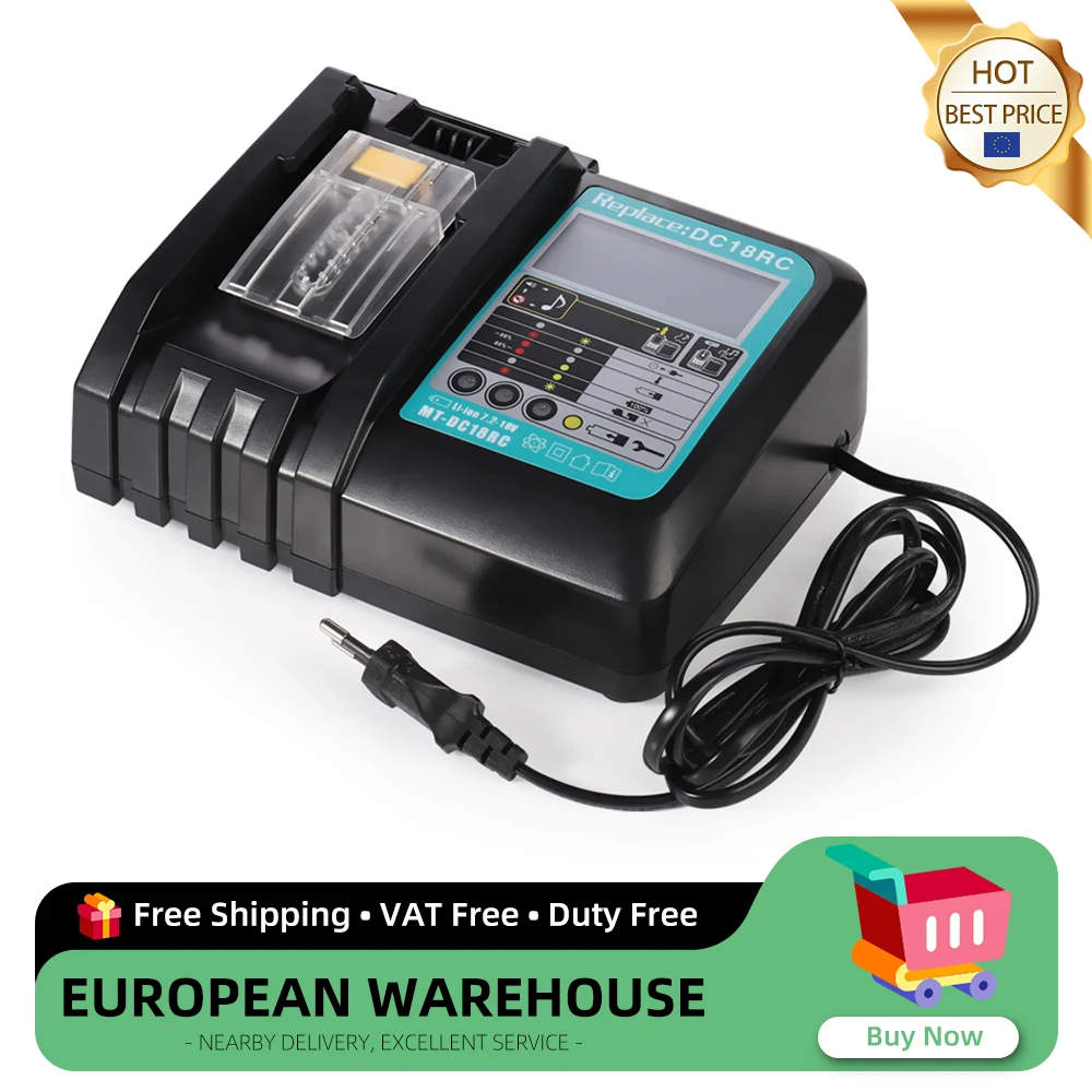 Suitable for MAK Makita DC18RC Charger 14.4V~18V Makita Battery Charger 3A Fast Charging Li-ion Battery Charger Smart Power Off