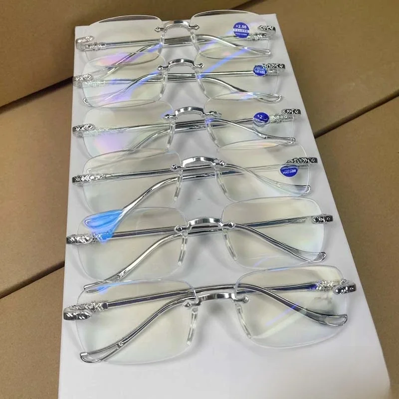 Lunettes de lecture Anti-lumière bleue sans cadre, ultralégères, presbytes, pour femmes et hommes, haute définition, dioptries + 4.0, 6 pièces