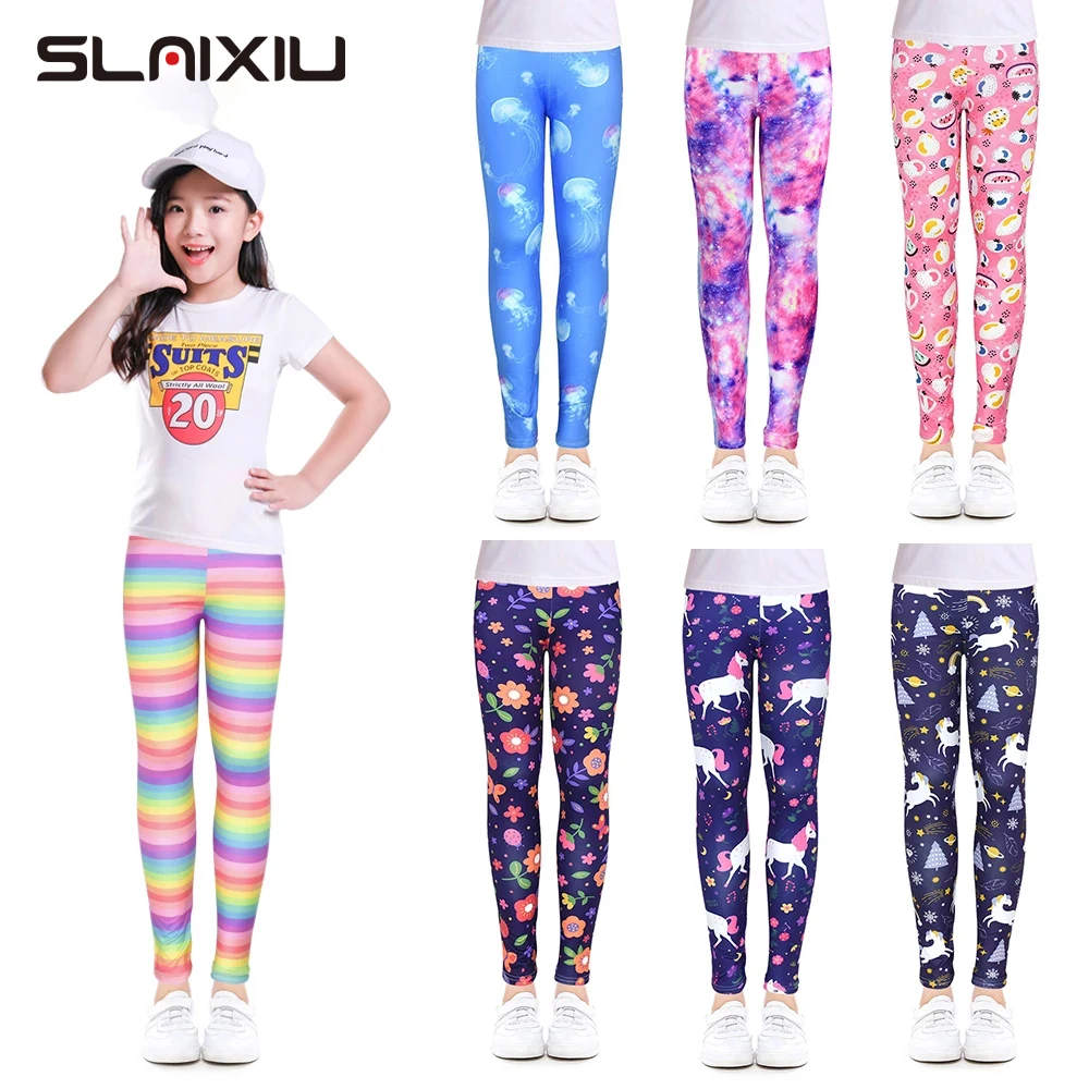 SLAIXIU Print Flower Skinny Children Leggings For 4-12 Years Girl Clothes Soft Girls Leggings Pencil Pants Cotton Kids Trousers