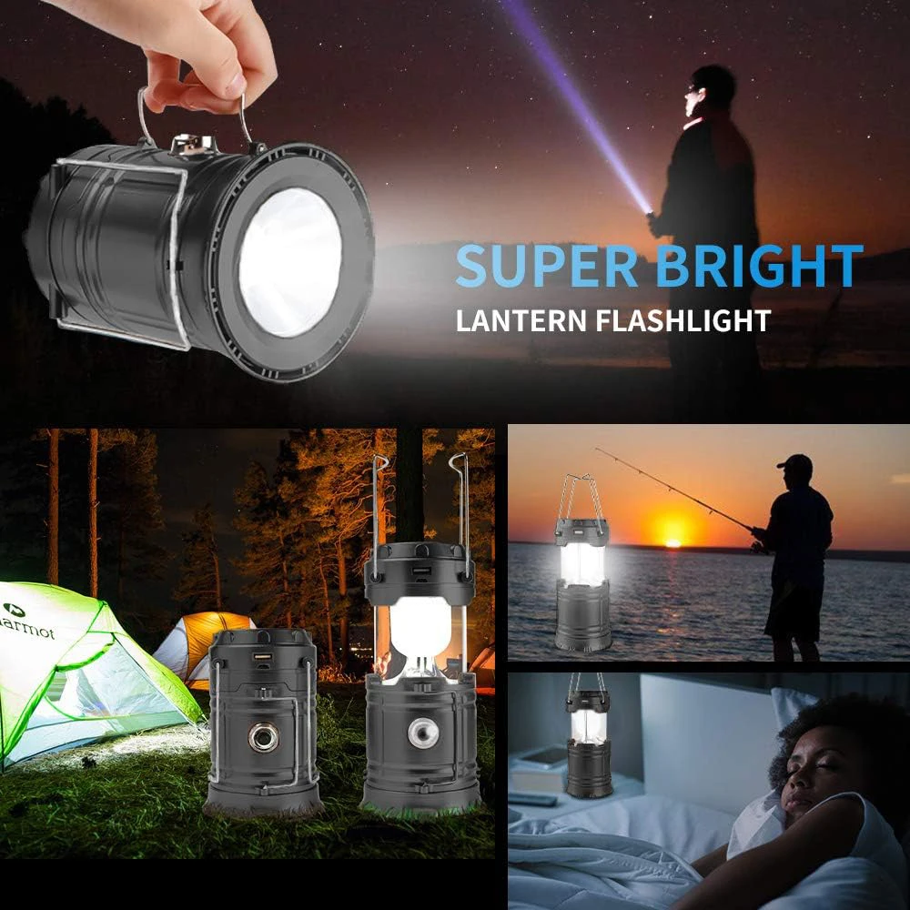 Imagem -03 - Usb Recarregável Solar Camping Lantern Dobrável Lanterna Led Emergência Pendurado Luzes para Acampamento ao ar Livre