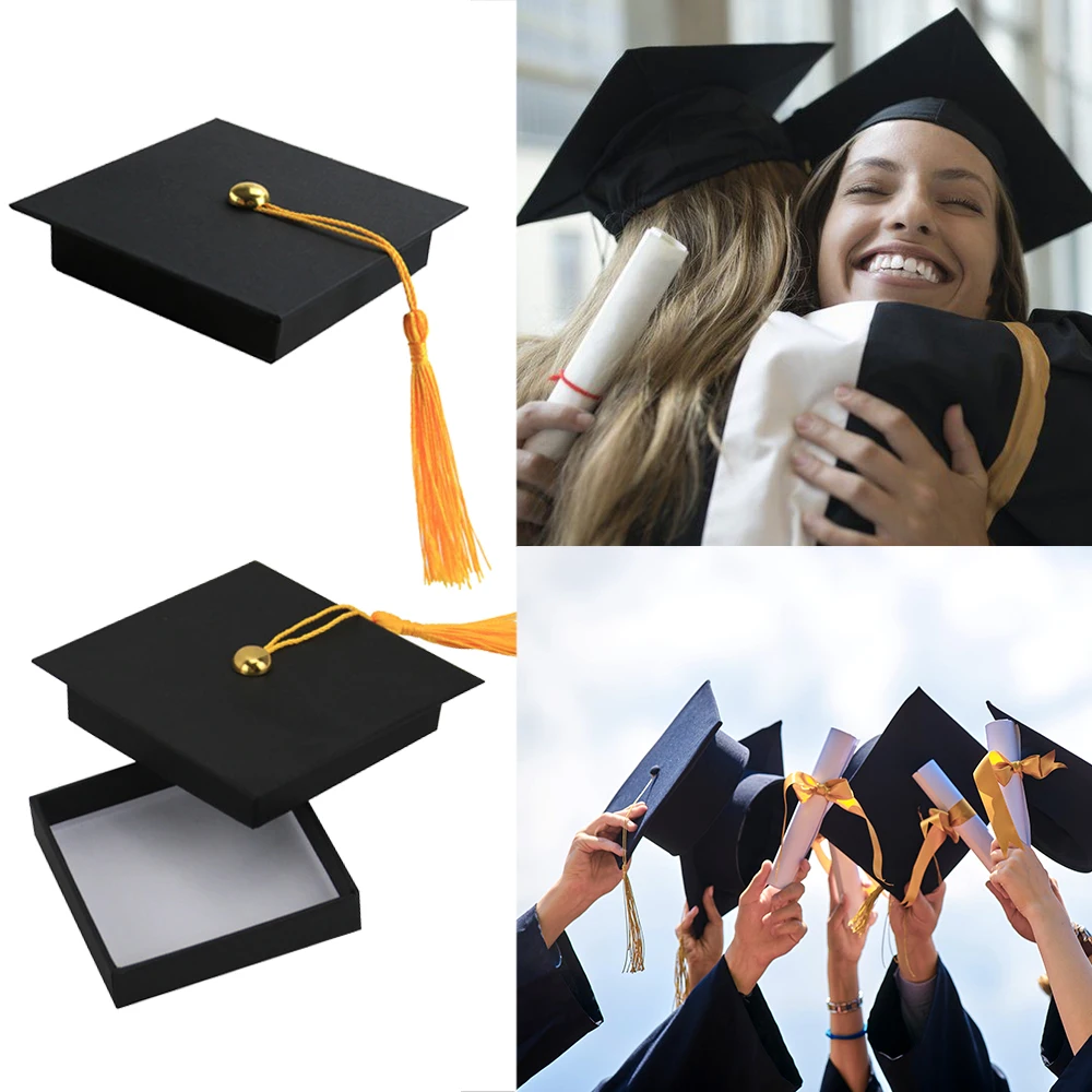 DIY Black Graduate Hat Box For Graduation Gifts Cards Box Academic Cap With Gold Tassel 2023 Class Graduate Ceremony Decorations