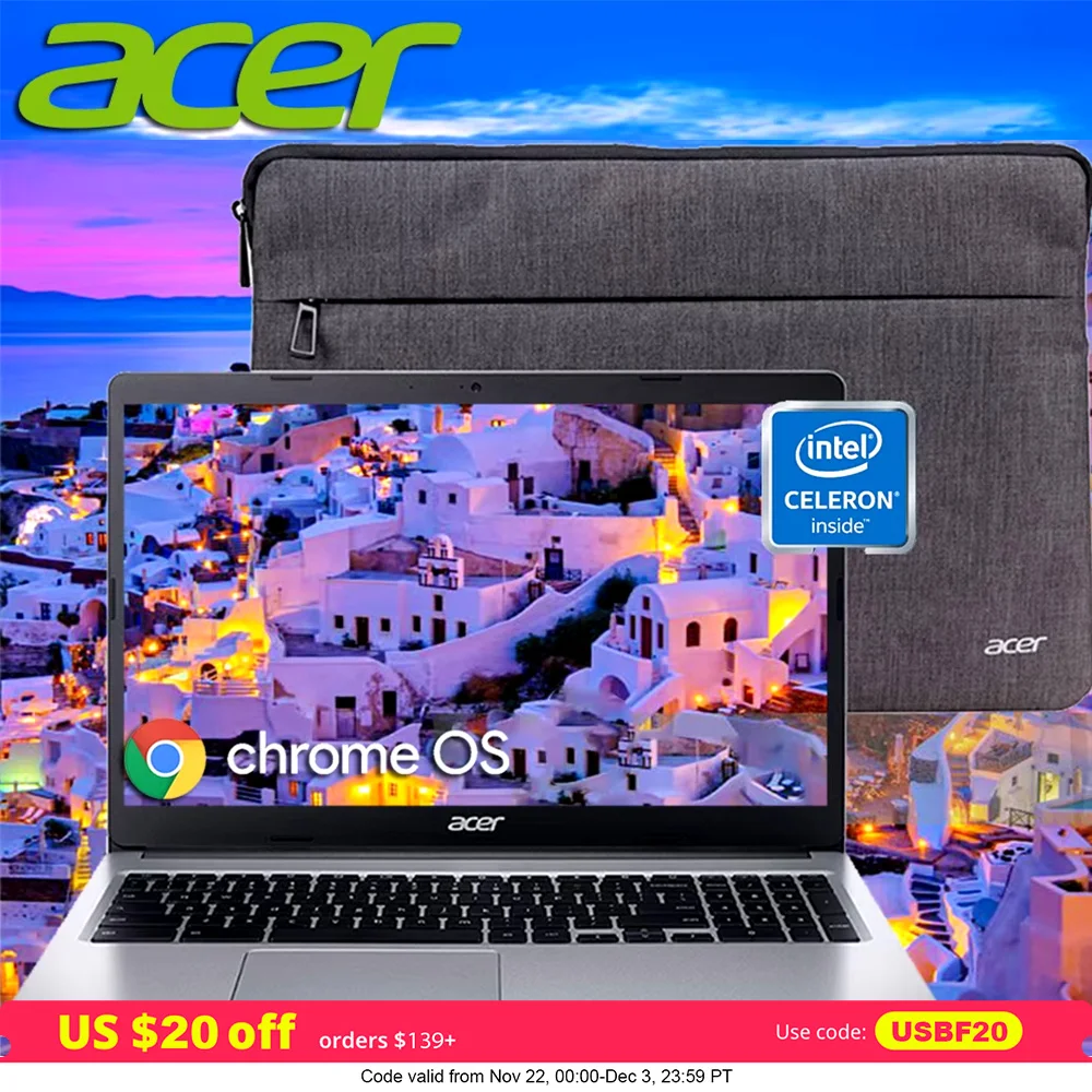 Acer-ordenador portátil Chromebook 315 para negocios, pantalla HD de 15,6 pulgadas, N4020 Intel Celeron, 4GB de RAM, 64GB eMMC, gráficos Intel UHD, sistema operativo Chrom