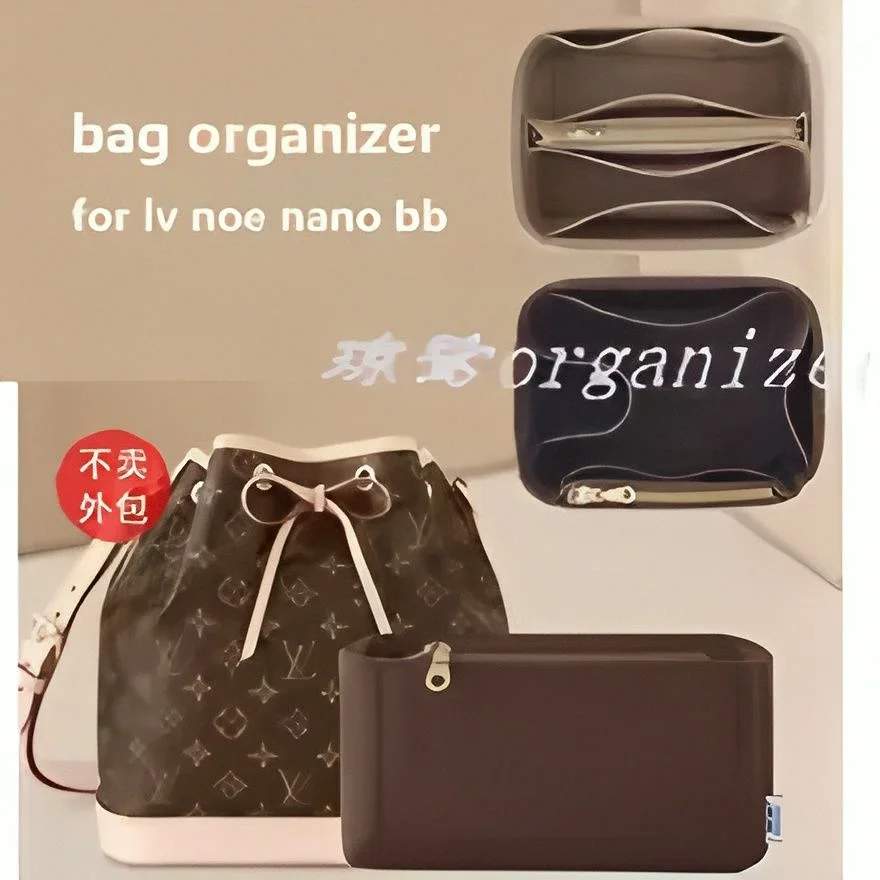 Mini Bucket Bag Organizer Insert Fit Nano BB Felt Handbag Liner Zipper Pocket Purse Inner Storage Shaper Divider
