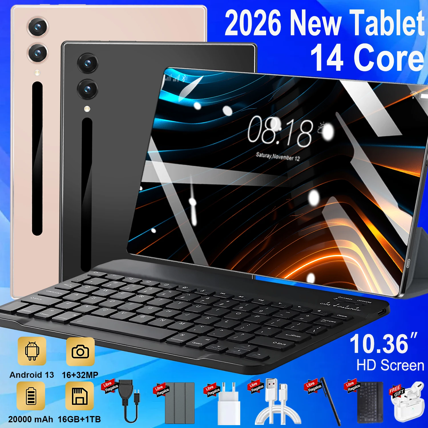 Nouvelle tablette S30 Pro originale 2026, 10,36 pouces, Android 13, Snapdragon 8 Gen 2 Global, 16 Go + 1024 Go, 20000 mAh, 5G, double SIM, Wi-Fi, HD