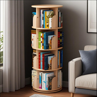 4 Tier 360° Rotating Multi-Functional Solid Wood Bookcase Standing Storage Bookshelf Display Rack Stackable Bookshelf Organizer
